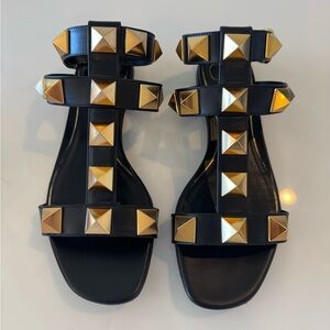 Valentino Garavani Black Roman Stud Gladiator Sandals EU 36.5 US 6.5 Authentic